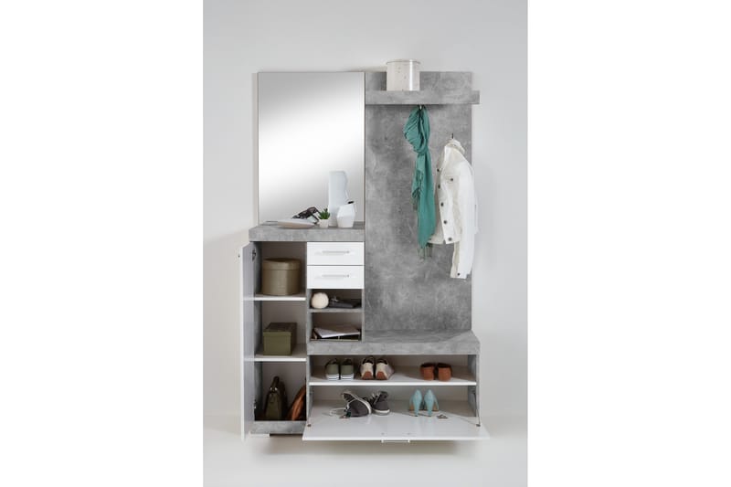 Vaatekaappi Buchsbaum 120 cm - Valkoinen/Harmaa - Huonekalut - Kalustesetit - Eteisen kalustesetit