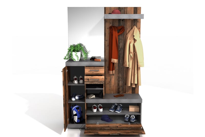 Vaatekaappi Buchsbaum 120 cm - Valkoinen/Harmaa - Huonekalut - Kalustesetit - Eteisen kalustesetit