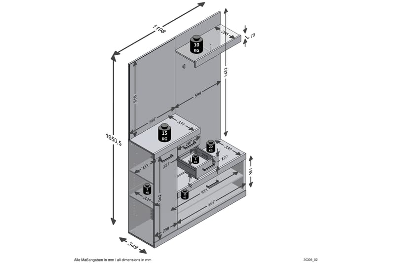 Vaatekaappi Buchsbaum 120 cm - Eteisen kalustesetit - Eteisen säilytys