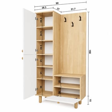 Eteiskaluste Hanah Home Forma (90 x 173 x 37 cm) Valkotammi - Valkoinen ja tammi - Huonekalut - Kalustesetit - Eteisen kalustesetit