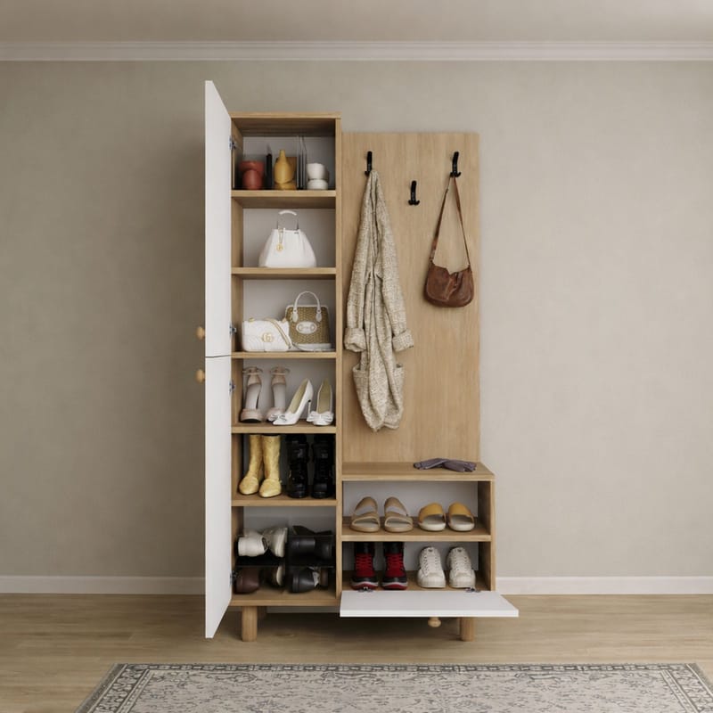 Eteiskaluste Hanah Home Forma (90 x 173 x 37 cm) Valkotammi - Valkoinen ja tammi - Huonekalut - Kalustesetit - Eteisen kalustesetit
