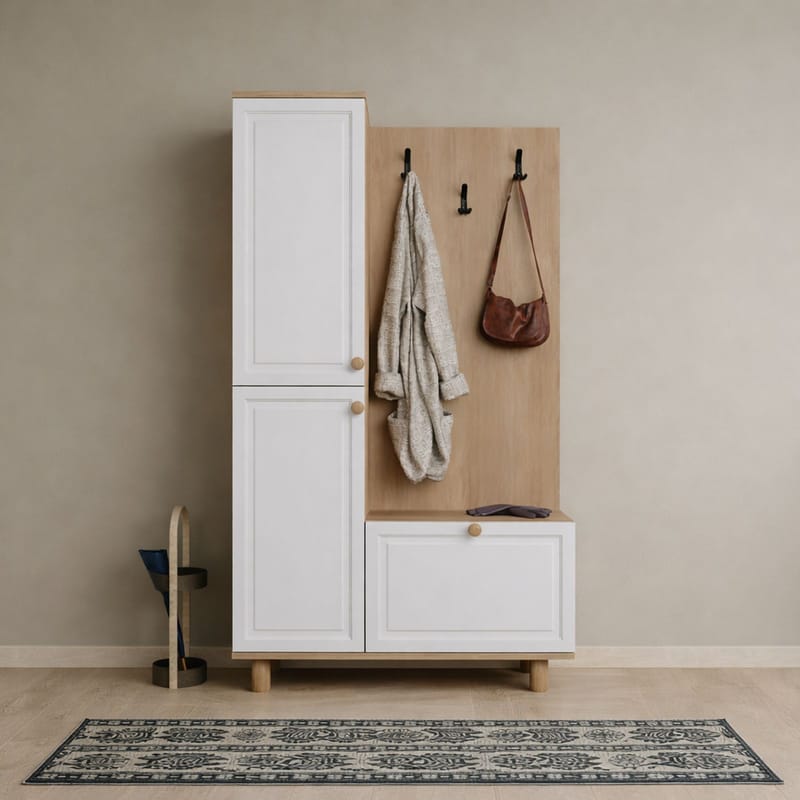 Eteiskaluste Hanah Home Forma (90 x 173 x 37 cm) Valkotammi - Valkoinen ja tammi - Huonekalut - Kalustesetit - Eteisen kalustesetit