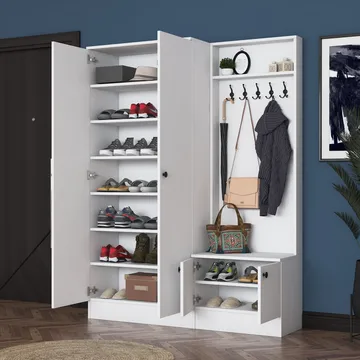 Eteiskaluste Wallxpert Eska (139,6 x 182,8 x 37,5 cm) valkoinen - Valkoinen - Huonekalut - Kalustesetit - Eteisen kalustesetit