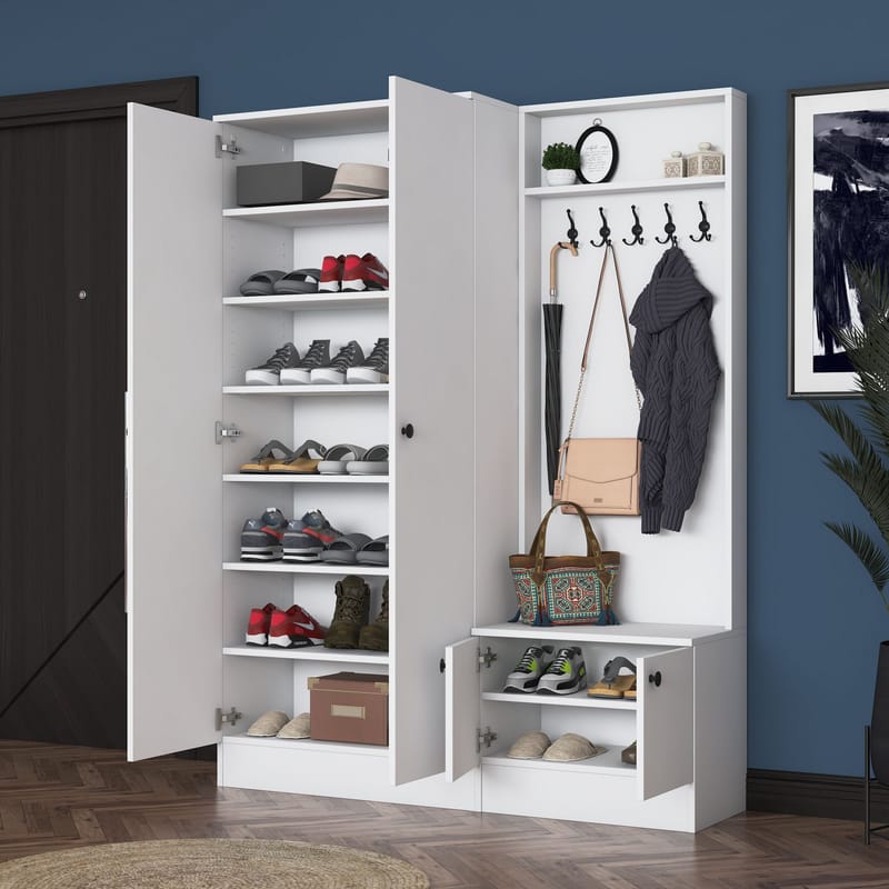 Eteiskaluste Wallxpert Eska (139,6 x 182,8 x 37,5 cm) valkoinen - Valkoinen - Huonekalut - Kalustesetit - Eteisen kalustesetit