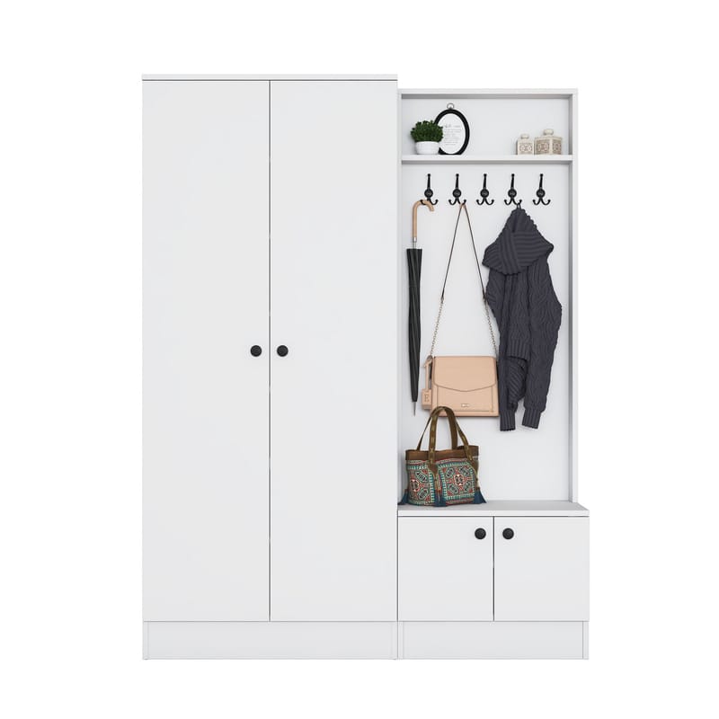 Eteiskaluste Wallxpert Eska (139,6 x 182,8 x 37,5 cm) valkoinen - Valkoinen - Huonekalut - Kalustesetit - Eteisen kalustesetit