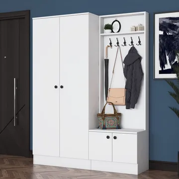 Eteiskaluste Wallxpert Eska (139,6 x 182,8 x 37,5 cm) valkoinen - Valkoinen - Huonekalut - Kalustesetit - Eteisen kalustesetit