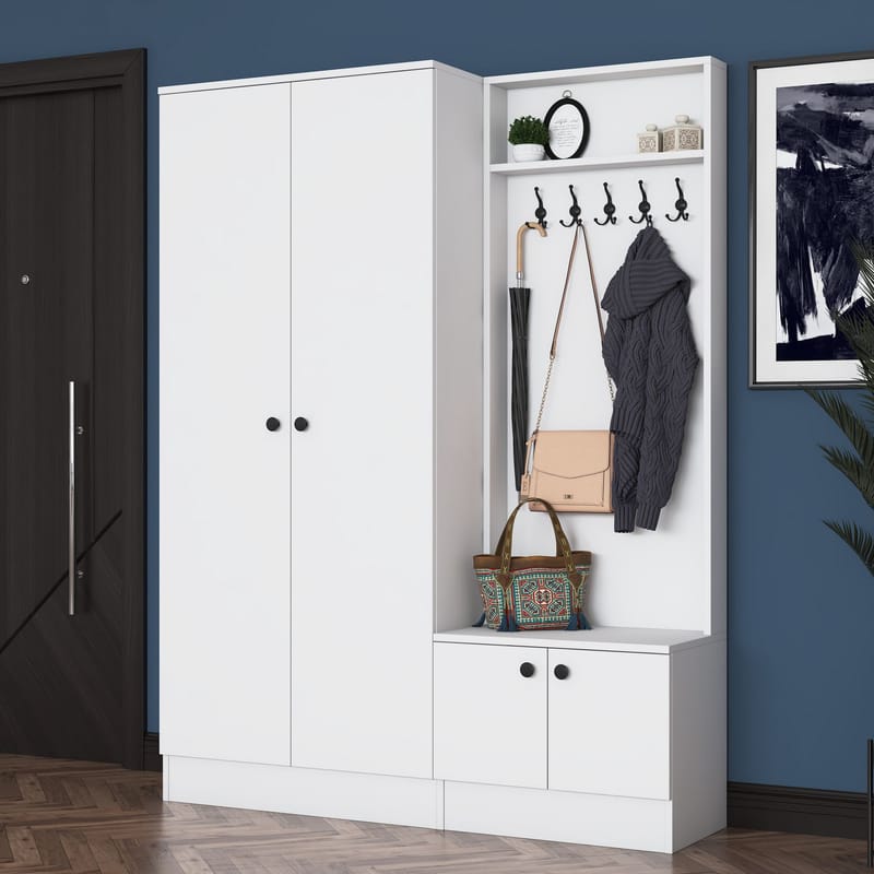 Eteiskaluste Wallxpert Eska (139,6 x 182,8 x 37,5 cm) valkoinen - Valkoinen - Huonekalut - Kalustesetit - Eteisen kalustesetit