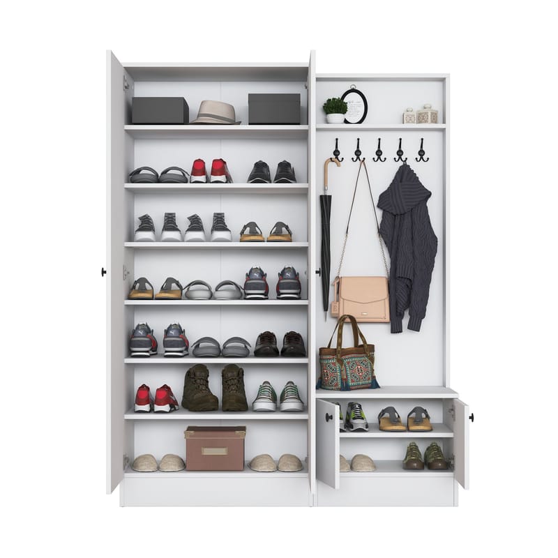 Eteiskaluste Wallxpert Eska (139,6 x 182,8 x 37,5 cm) valkoinen - Valkoinen - Huonekalut - Kalustesetit - Eteisen kalustesetit