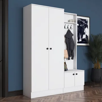 Eteiskaluste Wallxpert Eska (139,6 x 182,8 x 37,5 cm) valkoinen - Valkoinen - Huonekalut - Kalustesetit - Eteisen kalustesetit