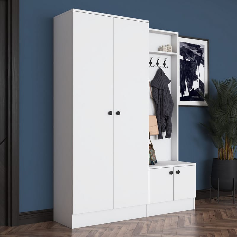 Eteiskaluste Wallxpert Eska (139,6 x 182,8 x 37,5 cm) valkoinen - Valkoinen - Huonekalut - Kalustesetit - Eteisen kalustesetit