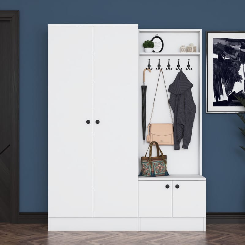Eteiskaluste Wallxpert Eska (139,6 x 182,8 x 37,5 cm) valkoinen - Valkoinen - Huonekalut - Kalustesetit - Eteisen kalustesetit