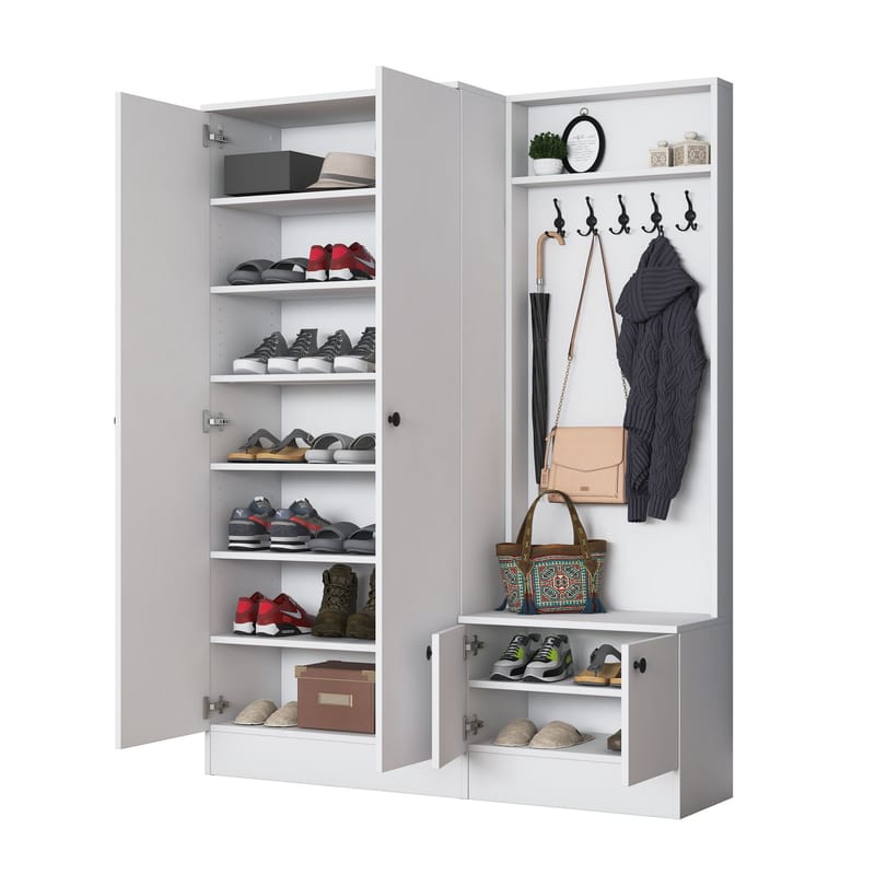 Eteiskaluste Wallxpert Eska (139,6 x 182,8 x 37,5 cm) valkoinen - Valkoinen - Huonekalut - Kalustesetit - Eteisen kalustesetit