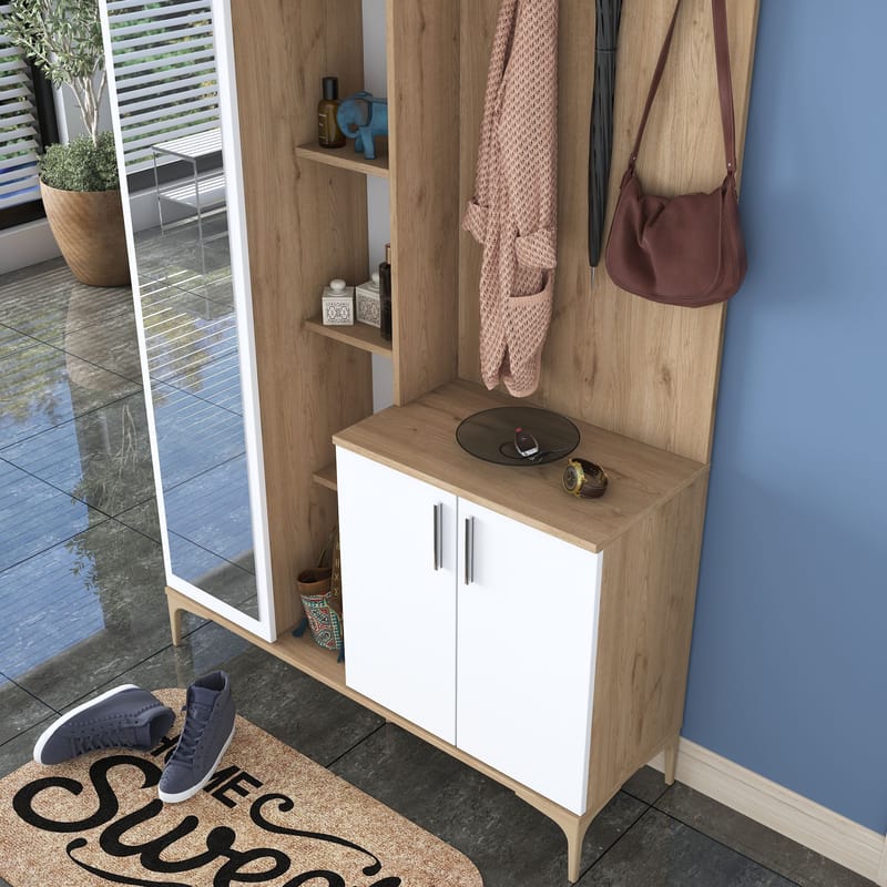 Eteiskaluste Wallxpert Fenn EA120 (120 x 240 x 37,5 cm) pähkinä/valkoinen - Pähkinä ja valkoinen - Huonekalut - Kalustesetit - Eteisen kalustesetit