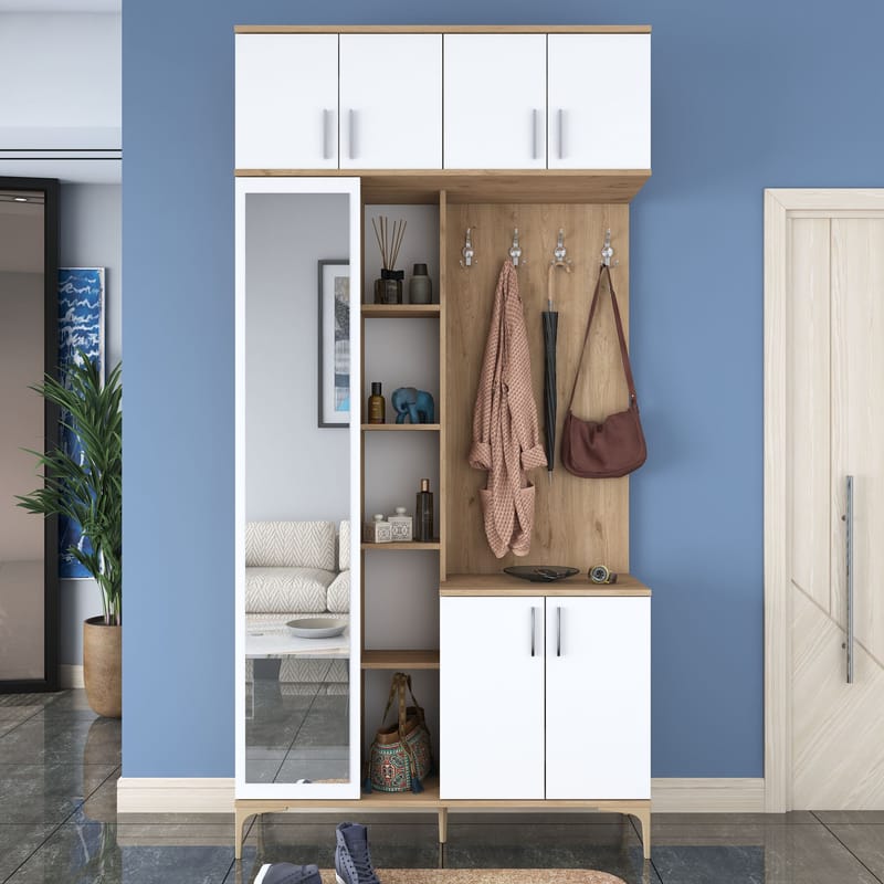 Eteiskaluste Wallxpert Fenn EA120 (120 x 240 x 37,5 cm) pähkinä/valkoinen - Pähkinä ja valkoinen - Huonekalut - Kalustesetit - Eteisen kalustesetit