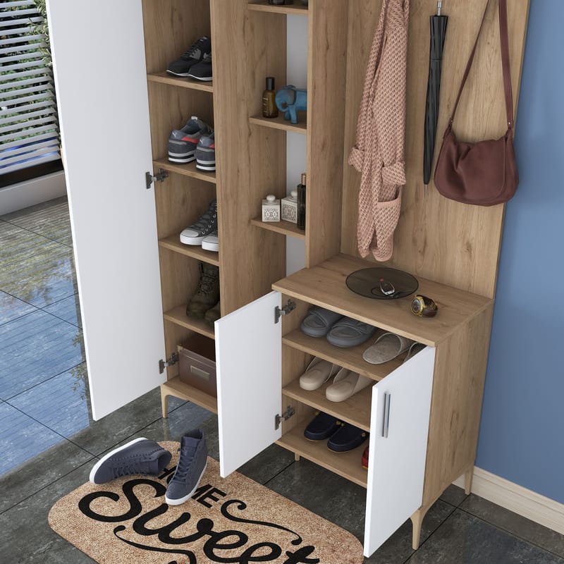 Eteiskaluste Wallxpert Fenn EA120 (120 x 240 x 37,5 cm) pähkinä/valkoinen - Pähkinä ja valkoinen - Huonekalut - Kalustesetit - Eteisen kalustesetit