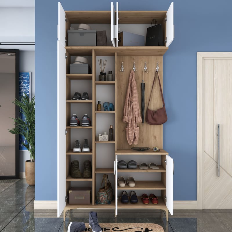 Eteiskaluste Wallxpert Fenn EA120 (120 x 240 x 37,5 cm) pähkinä/valkoinen - Pähkinä ja valkoinen - Huonekalut - Kalustesetit - Eteisen kalustesetit