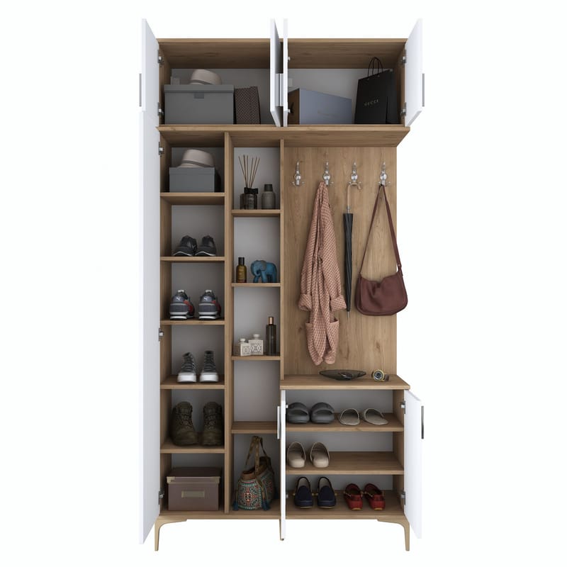 Eteiskaluste Wallxpert Fenn EA120 (120 x 240 x 37,5 cm) pähkinä/valkoinen - Pähkinä ja valkoinen - Huonekalut - Kalustesetit - Eteisen kalustesetit