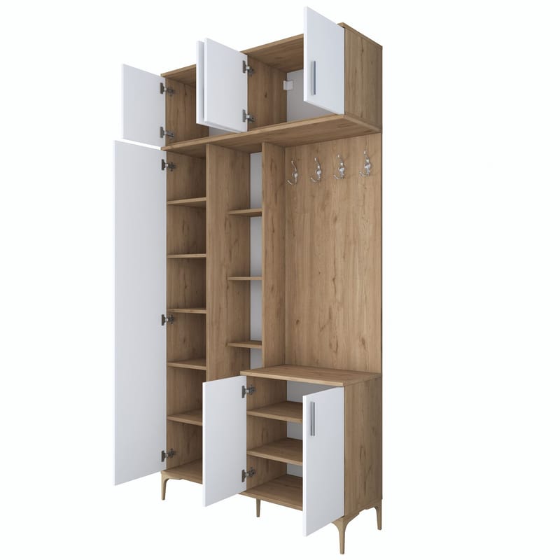 Eteiskaluste Wallxpert Fenn EA120 (120 x 240 x 37,5 cm) pähkinä/valkoinen - Pähkinä ja valkoinen - Huonekalut - Kalustesetit - Eteisen kalustesetit