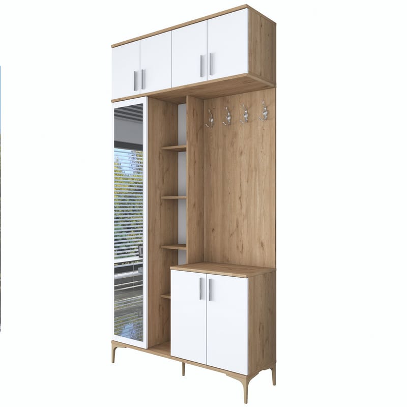 Eteiskaluste Wallxpert Fenn EA120 (120 x 240 x 37,5 cm) pähkinä/valkoinen - Pähkinä ja valkoinen - Huonekalut - Kalustesetit - Eteisen kalustesetit