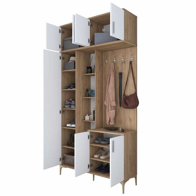 Eteiskaluste Wallxpert Fenn EA120 (120 x 240 x 37,5 cm) pähkinä/valkoinen - Pähkinä ja valkoinen - Huonekalut - Kalustesetit - Eteisen kalustesetit