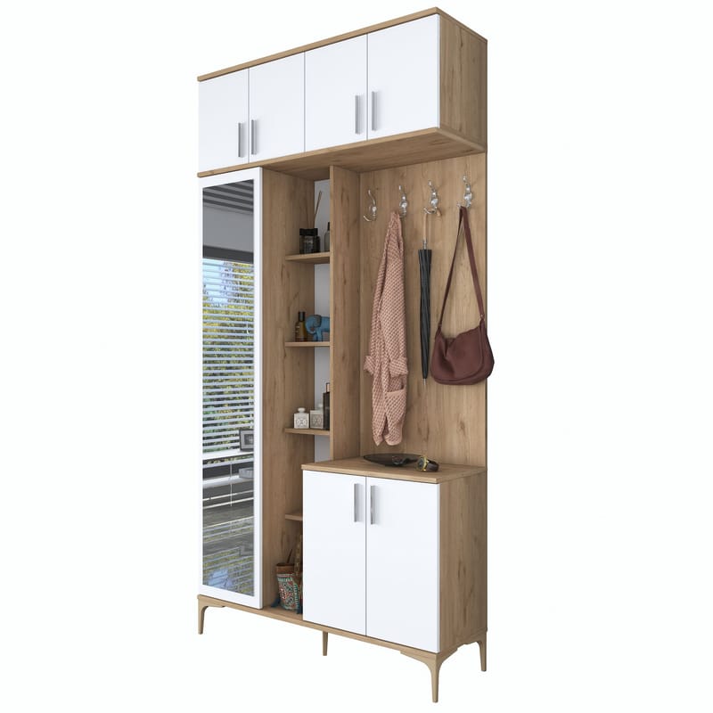 Eteiskaluste Wallxpert Fenn EA120 (120 x 240 x 37,5 cm) pähkinä/valkoinen - Pähkinä ja valkoinen - Huonekalut - Kalustesetit - Eteisen kalustesetit