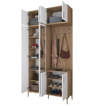 Eteiskaluste Wallxpert Fenn EA153 (120 x 240 x 37,5 cm) Pähkinä/valkoinen - Pähkinä ja valkoinen - Huonekalut - Kalustesetit - Eteisen kalustesetit