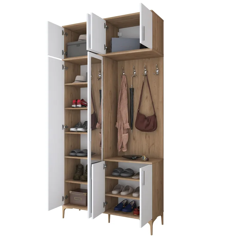 Eteiskaluste Wallxpert Fenn EA153 (120 x 240 x 37,5 cm) Pähkinä/valkoinen - Pähkinä ja valkoinen - Huonekalut - Kalustesetit - Eteisen kalustesetit