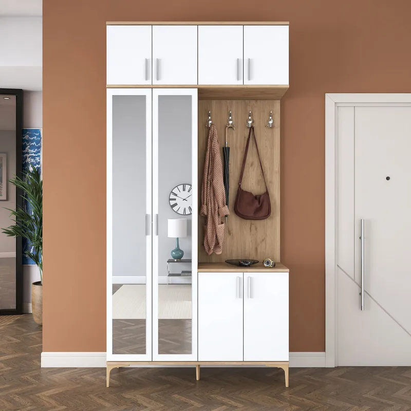 Eteiskaluste Wallxpert Fenn EA153 (120 x 240 x 37,5 cm) Pähkinä/valkoinen - Pähkinä ja valkoinen - Huonekalut - Kalustesetit - Eteisen kalustesetit