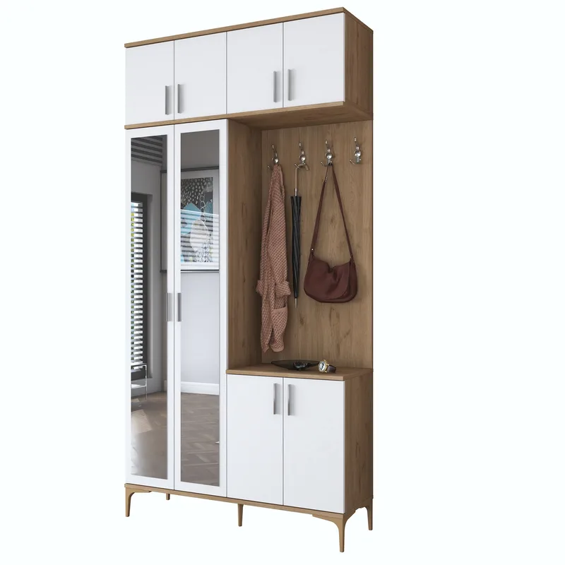 Eteiskaluste Wallxpert Fenn EA153 (120 x 240 x 37,5 cm) Pähkinä/valkoinen - Pähkinä ja valkoinen - Huonekalut - Kalustesetit - Eteisen kalustesetit