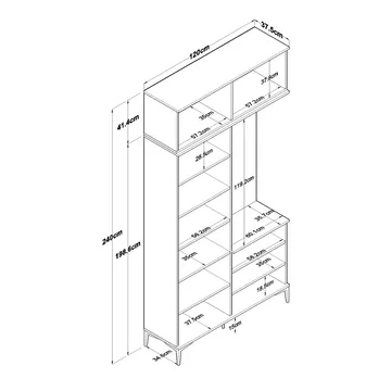 Eteiskaluste Wallxpert Fenn EA153 (120 x 240 x 37,5 cm) Pähkinä/valkoinen - Pähkinä ja valkoinen - Huonekalut - Kalustesetit - Eteisen kalustesetit