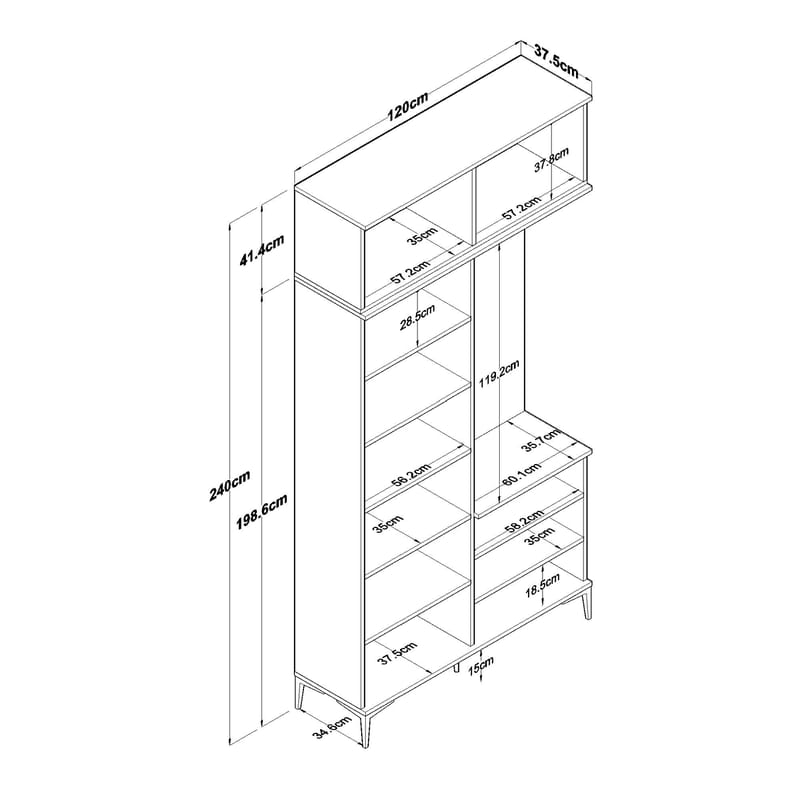 Eteiskaluste Wallxpert Fenn EA153 (120 x 240 x 37,5 cm) Pähkinä/valkoinen - Pähkinä ja valkoinen - Huonekalut - Kalustesetit - Eteisen kalustesetit
