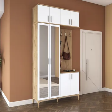 Eteiskaluste Wallxpert Fenn EA153 (120 x 240 x 37,5 cm) Pähkinä/valkoinen - Pähkinä ja valkoinen - Huonekalut - Kalustesetit - Eteisen kalustesetit