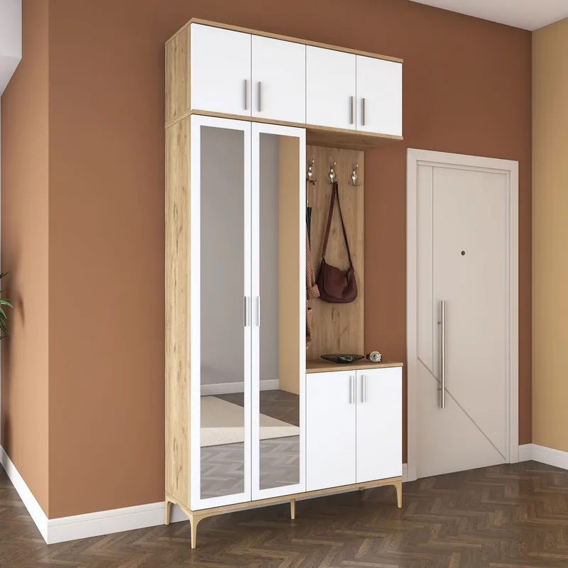 Eteiskaluste Wallxpert Fenn EA153 (120 x 240 x 37,5 cm) Pähkinä/valkoinen - Pähkinä ja valkoinen - Huonekalut - Kalustesetit - Eteisen kalustesetit