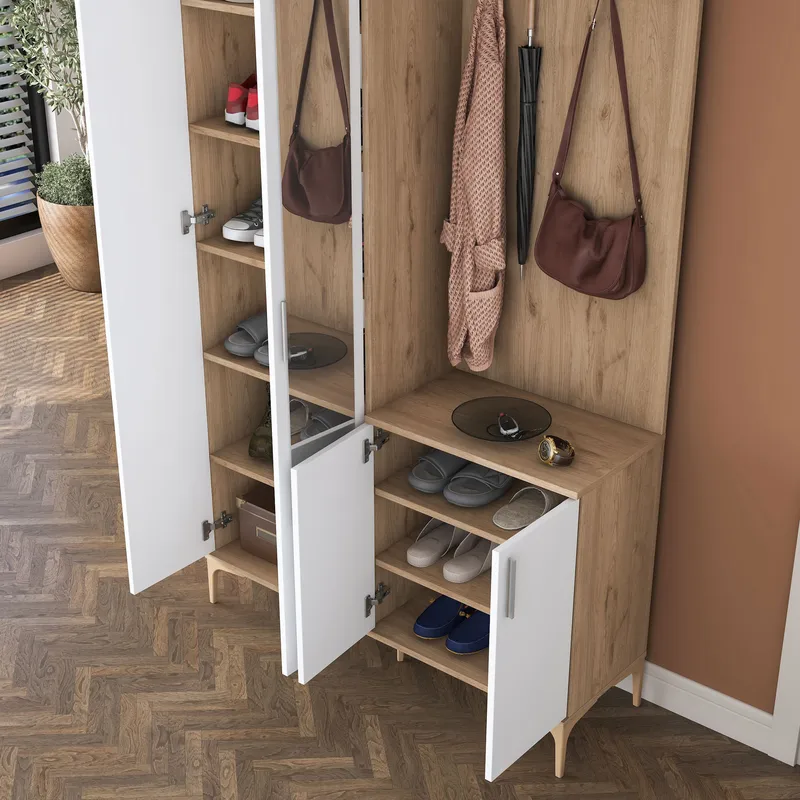 Eteiskaluste Wallxpert Fenn EA153 (120 x 240 x 37,5 cm) Pähkinä/valkoinen - Pähkinä ja valkoinen - Huonekalut - Kalustesetit - Eteisen kalustesetit