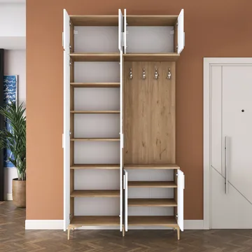 Eteiskaluste Wallxpert Fenn EA153 (120 x 240 x 37,5 cm) Pähkinä/valkoinen - Pähkinä ja valkoinen - Huonekalut - Kalustesetit - Eteisen kalustesetit