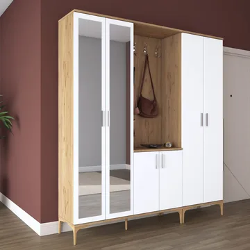 Eteiskaluste Wallxpert Gala-hylly EA 156 (180 x 198,6 x 37,5 cm) pähkinä/valkoinen - Pähkinä ja valkoinen - Huonekalut - Kalustesetit - Eteisen kalustesetit