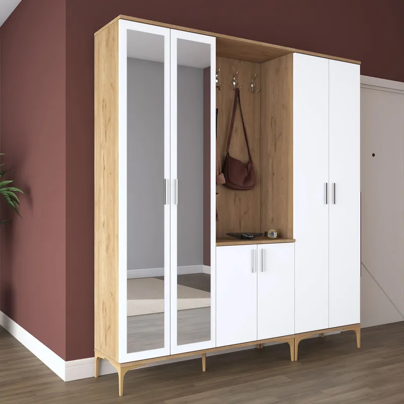 Eteiskaluste Wallxpert Gala-hylly EA 156 (180 x 198,6 x 37,5 cm) pähkinä/valkoinen - Pähkinä ja valkoinen - Huonekalut - Kalustesetit - Eteisen kalustesetit