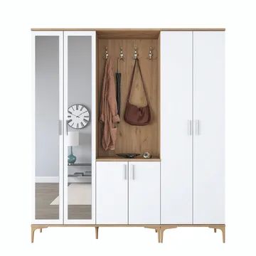 Eteiskaluste Wallxpert Gala-hylly EA 156 (180 x 198,6 x 37,5 cm) pähkinä/valkoinen - Pähkinä ja valkoinen - Huonekalut - Kalustesetit - Eteisen kalustesetit
