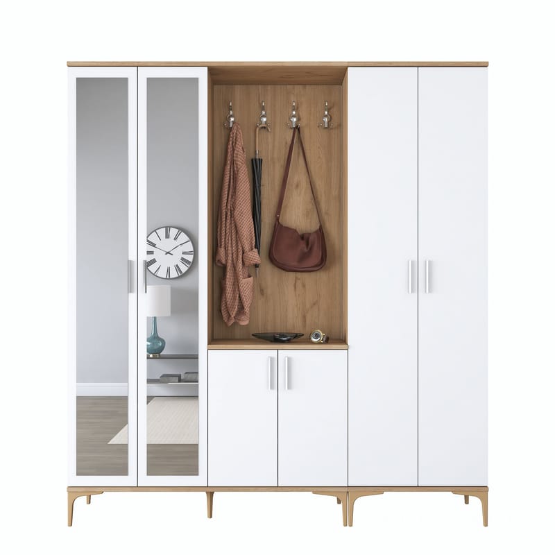 Eteiskaluste Wallxpert Gala-hylly EA 156 (180 x 198,6 x 37,5 cm) pähkinä/valkoinen - Pähkinä ja valkoinen - Huonekalut - Kalustesetit - Eteisen kalustesetit