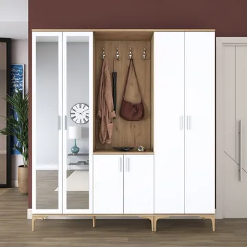 Eteiskaluste Wallxpert Gala-hylly EA 156 (180 x 198,6 x 37,5 cm) pähkinä/valkoinen - Pähkinä ja valkoinen - Huonekalut - Kalustesetit - Eteisen kalustesetit