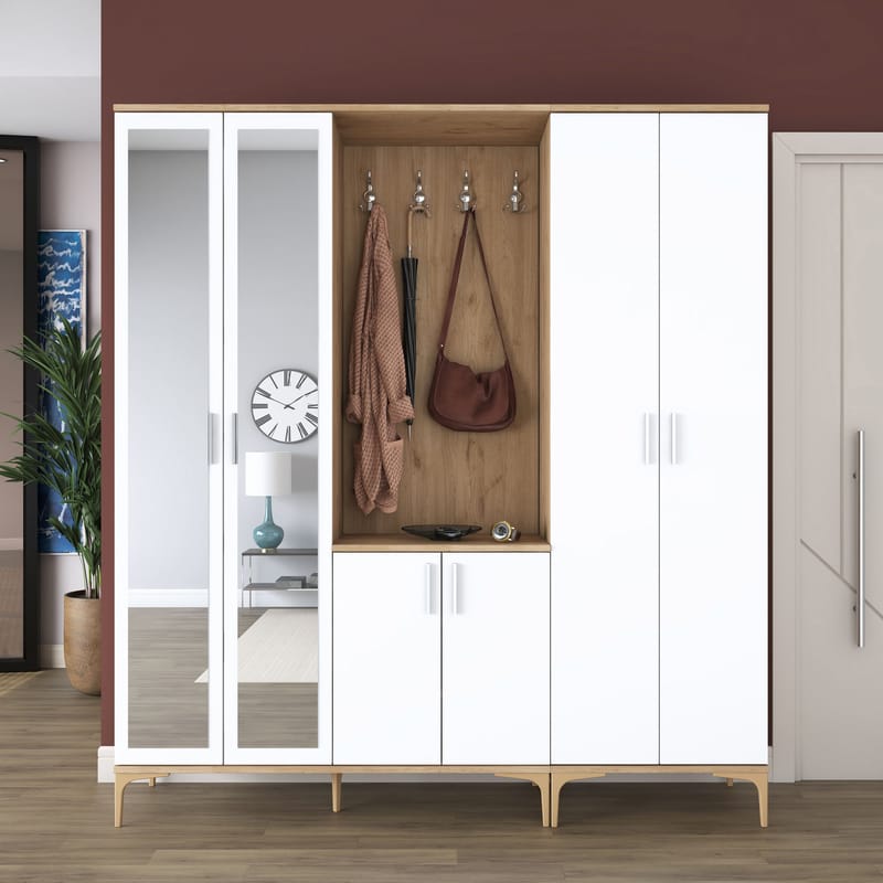 Eteiskaluste Wallxpert Gala-hylly EA 156 (180 x 198,6 x 37,5 cm) pähkinä/valkoinen - Pähkinä ja valkoinen - Huonekalut - Kalustesetit - Eteisen kalustesetit