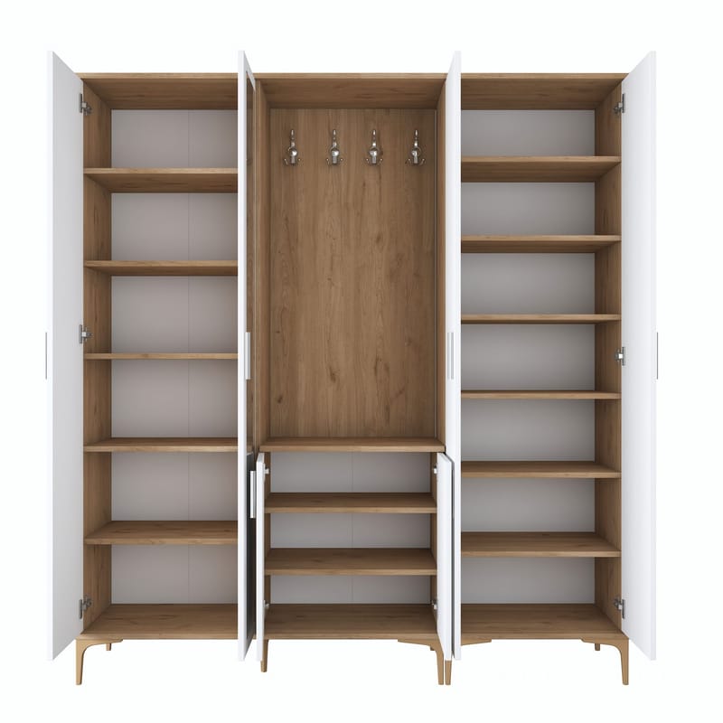 Eteiskaluste Wallxpert Gala-hylly EA 156 (180 x 198,6 x 37,5 cm) pähkinä/valkoinen - Pähkinä ja valkoinen - Huonekalut - Kalustesetit - Eteisen kalustesetit