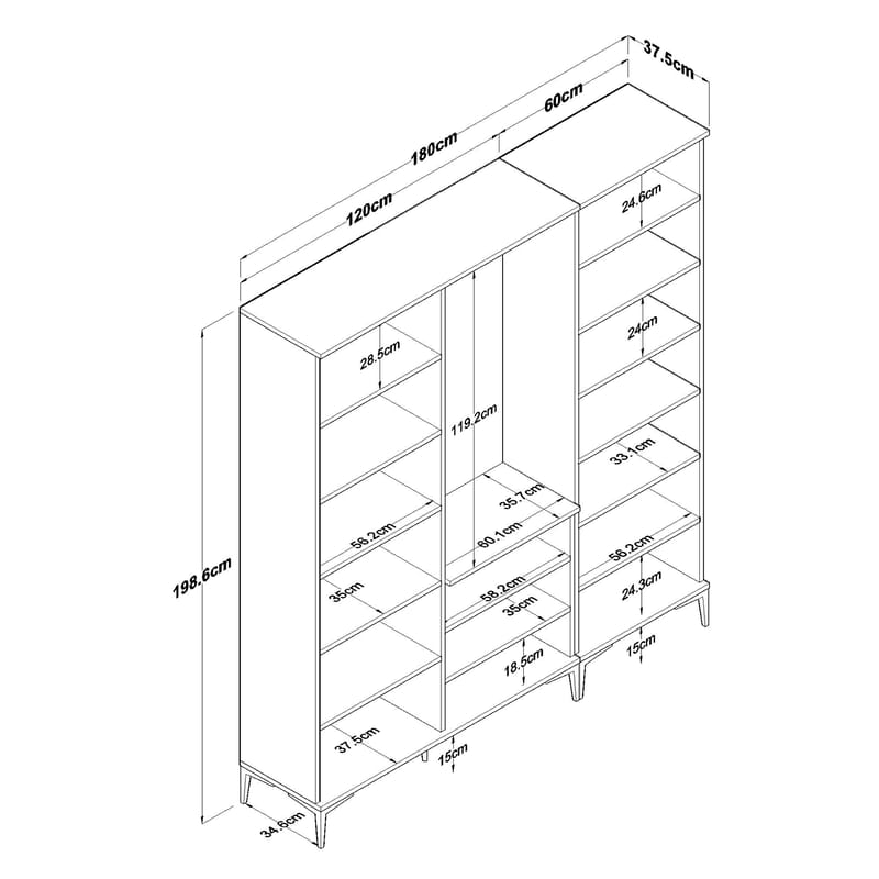 Eteiskaluste Wallxpert Gala-hylly EA 156 (180 x 198,6 x 37,5 cm) pähkinä/valkoinen - Pähkinä ja valkoinen - Huonekalut - Kalustesetit - Eteisen kalustesetit