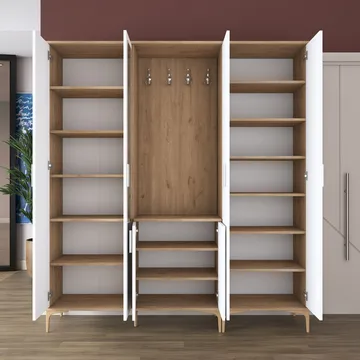 Eteiskaluste Wallxpert Gala-hylly EA 156 (180 x 198,6 x 37,5 cm) pähkinä/valkoinen - Pähkinä ja valkoinen - Huonekalut - Kalustesetit - Eteisen kalustesetit