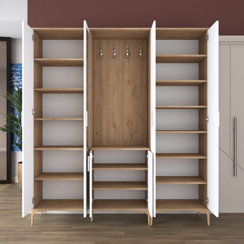 Eteiskaluste Wallxpert Gala-hylly EA 156 (180 x 198,6 x 37,5 cm) pähkinä/valkoinen - Pähkinä ja valkoinen - Huonekalut - Kalustesetit - Eteisen kalustesetit