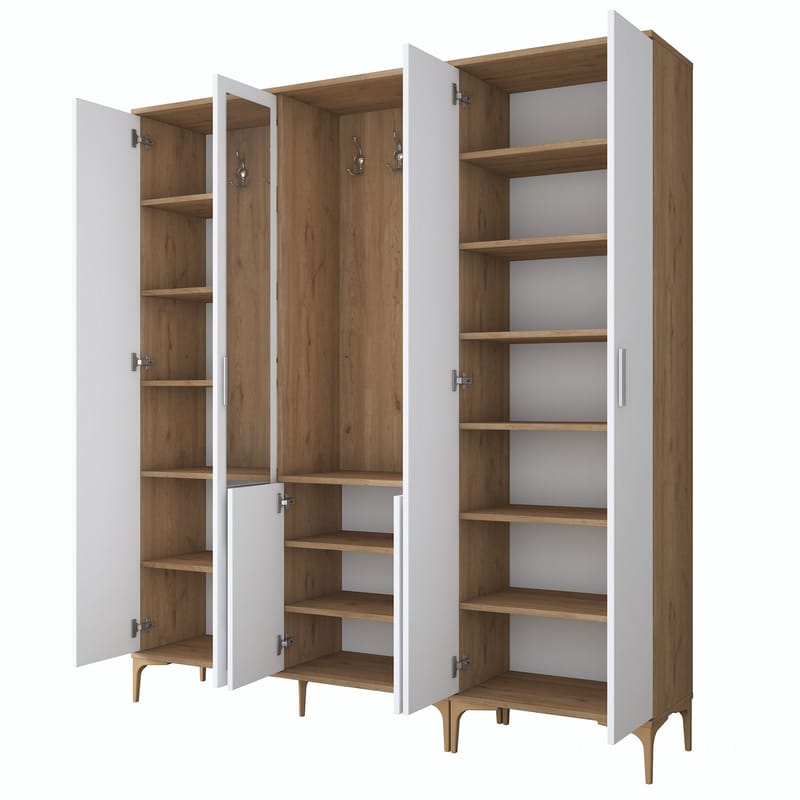 Eteiskaluste Wallxpert Gala-hylly EA 156 (180 x 198,6 x 37,5 cm) pähkinä/valkoinen - Pähkinä ja valkoinen - Huonekalut - Kalustesetit - Eteisen kalustesetit