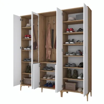 Eteiskaluste Wallxpert Gala-hylly EA 156 (180 x 198,6 x 37,5 cm) pähkinä/valkoinen - Pähkinä ja valkoinen - Huonekalut - Kalustesetit - Eteisen kalustesetit