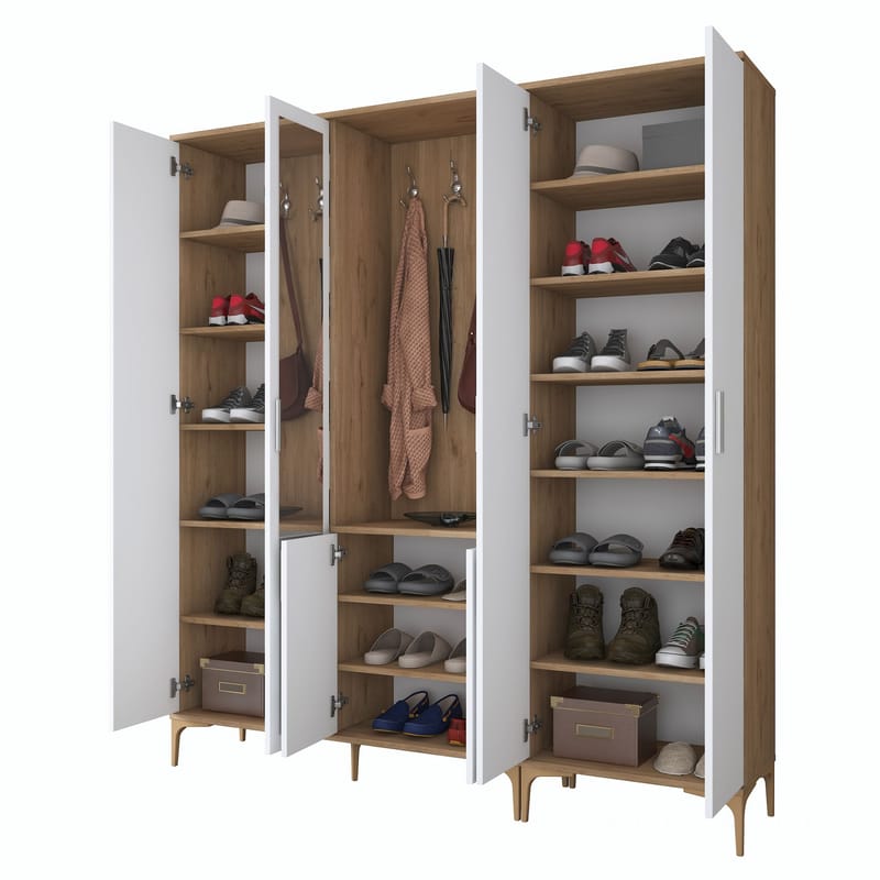 Eteiskaluste Wallxpert Gala-hylly EA 156 (180 x 198,6 x 37,5 cm) pähkinä/valkoinen - Pähkinä ja valkoinen - Huonekalut - Kalustesetit - Eteisen kalustesetit