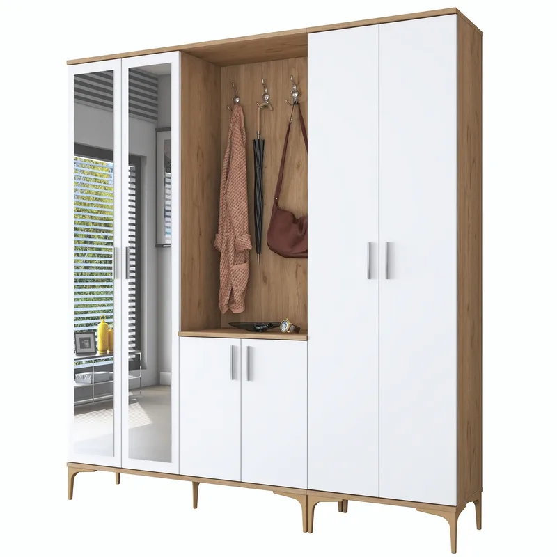 Eteiskaluste Wallxpert Gala-hylly EA 156 (180 x 198,6 x 37,5 cm) pähkinä/valkoinen, Pähkinä ja valkoinen