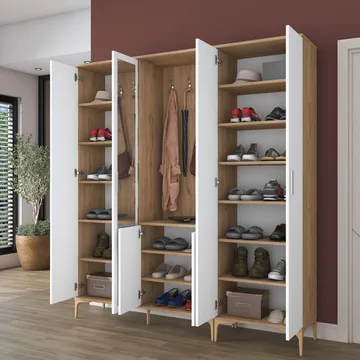 Eteiskaluste Wallxpert Gala-hylly EA 156 (180 x 198,6 x 37,5 cm) pähkinä/valkoinen - Pähkinä ja valkoinen - Huonekalut - Kalustesetit - Eteisen kalustesetit